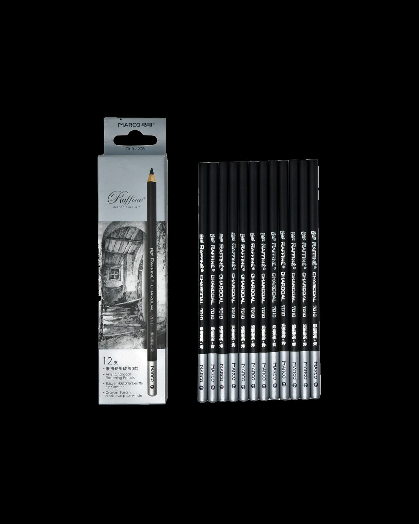 MARCO Raffine Professional Artist Black Charcoal Pencil 12 Pack